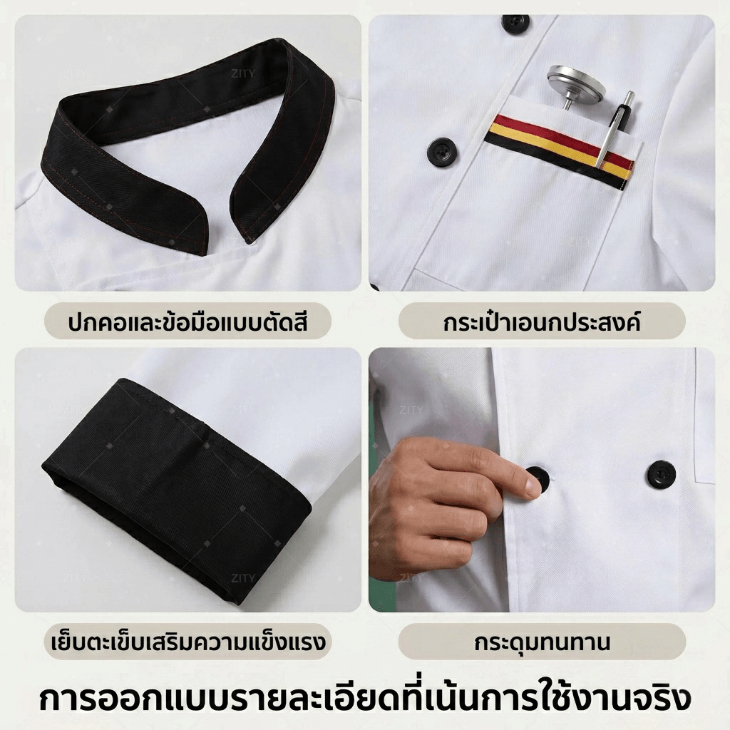 แจ็คเก็ตเชฟ Unisex สีดำแขนสั้น ชุดระบายอากาศ รูปที่ 6