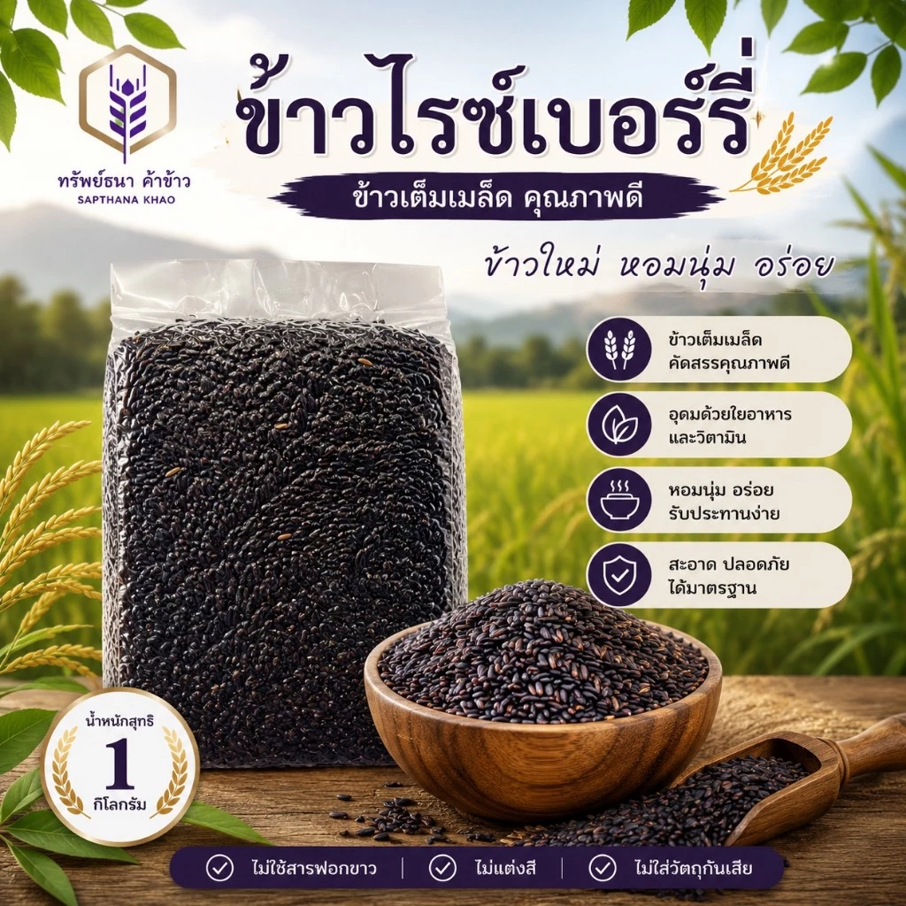 ข้าวไรซ์เบอร์รี่นาปี แพคสุญญากาศ1กิโลกรัม อร่อย นุ่ม