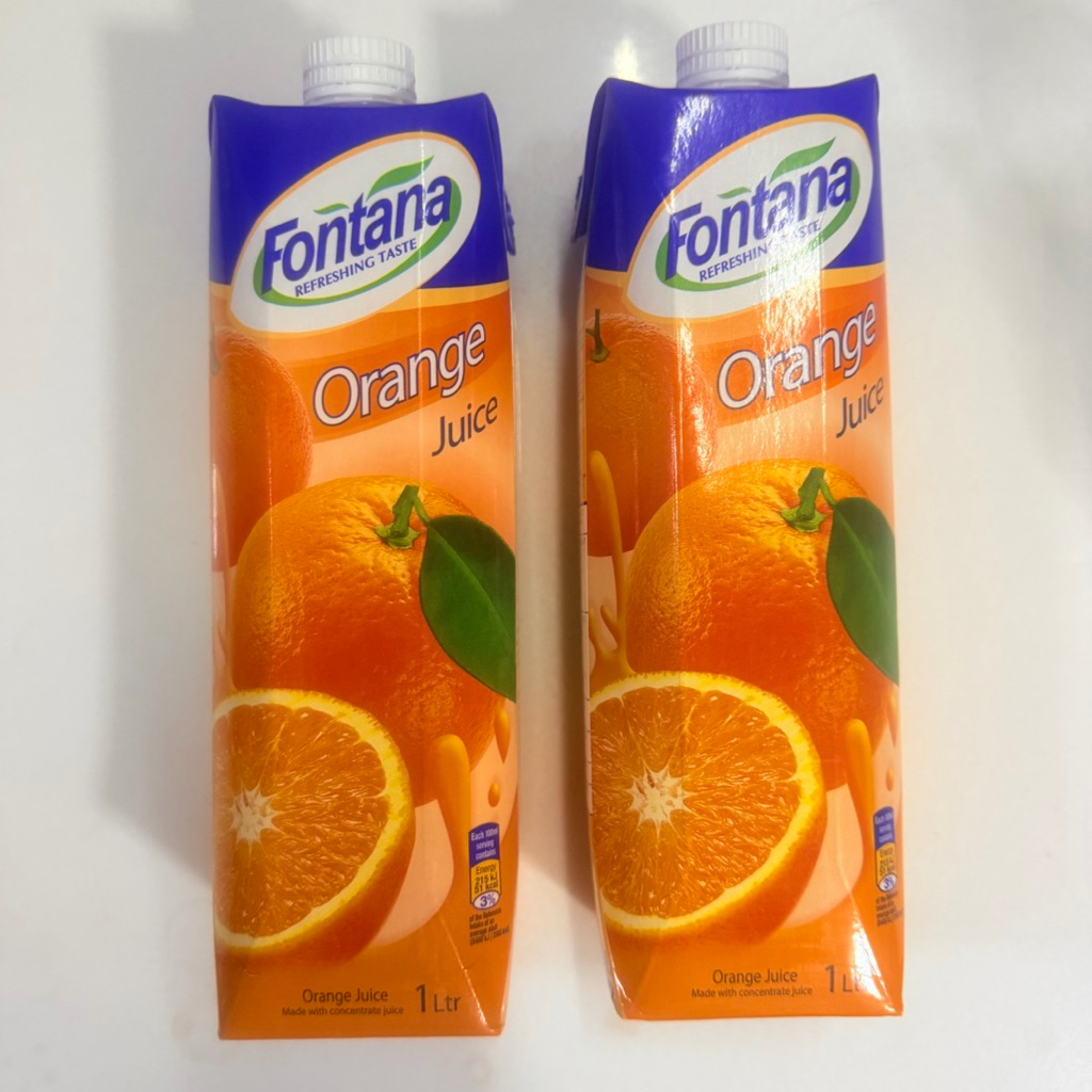 Fontana Orange Juice น้ำส้มจากน้ำส้มเข้มข้น 1 ลิตร x 2 กล่อง barcode 5290074002221 สั่งครั้งละไม่เกิน3ชุด