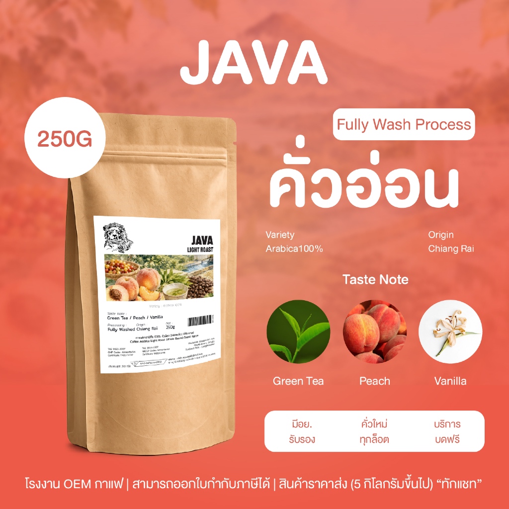 เมล็ดกาแฟคั่วอ่อน (Java) บดฟรี มี อย. เมล็ดอาราบิก้าไทยเชียงราย 100% คั่วใหม่