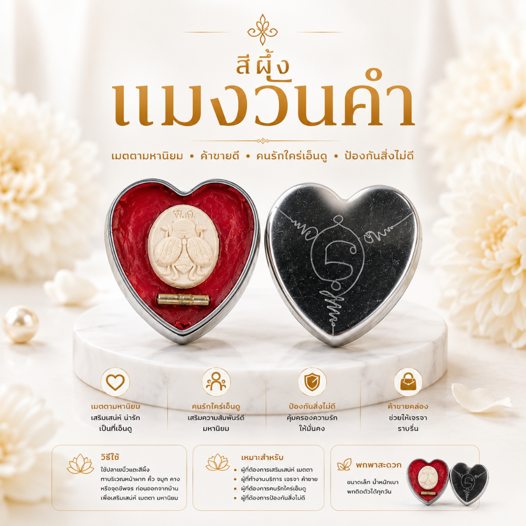 สีผึ้งแมงวันคำ คุ้มนะหน้าทอง [ของแท้/ผ่านพิธีแล้ว] เสริมเสน่ห์งานกลางคืน ตัวท็อปดึงดูดสายตา เมตตามหานิยม คนรักคนหลง