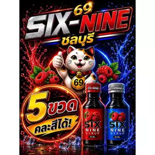 5 ขวด six nine ไซรัป SIX-NINE น้ำหวานเข้มข้น กลิ่นหอมหวานแท้ มี2สูตร ฝาเทาและฝาแดง