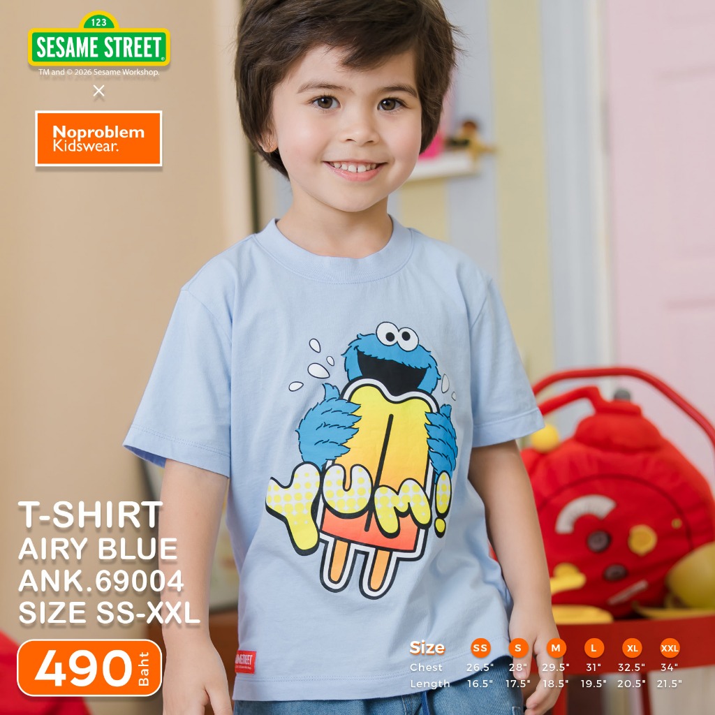 New! เสื้อยืดคอกลมเด็ก ลาย Sesame Street  ANK.69004  SESAME STREET X NO PROBLEM