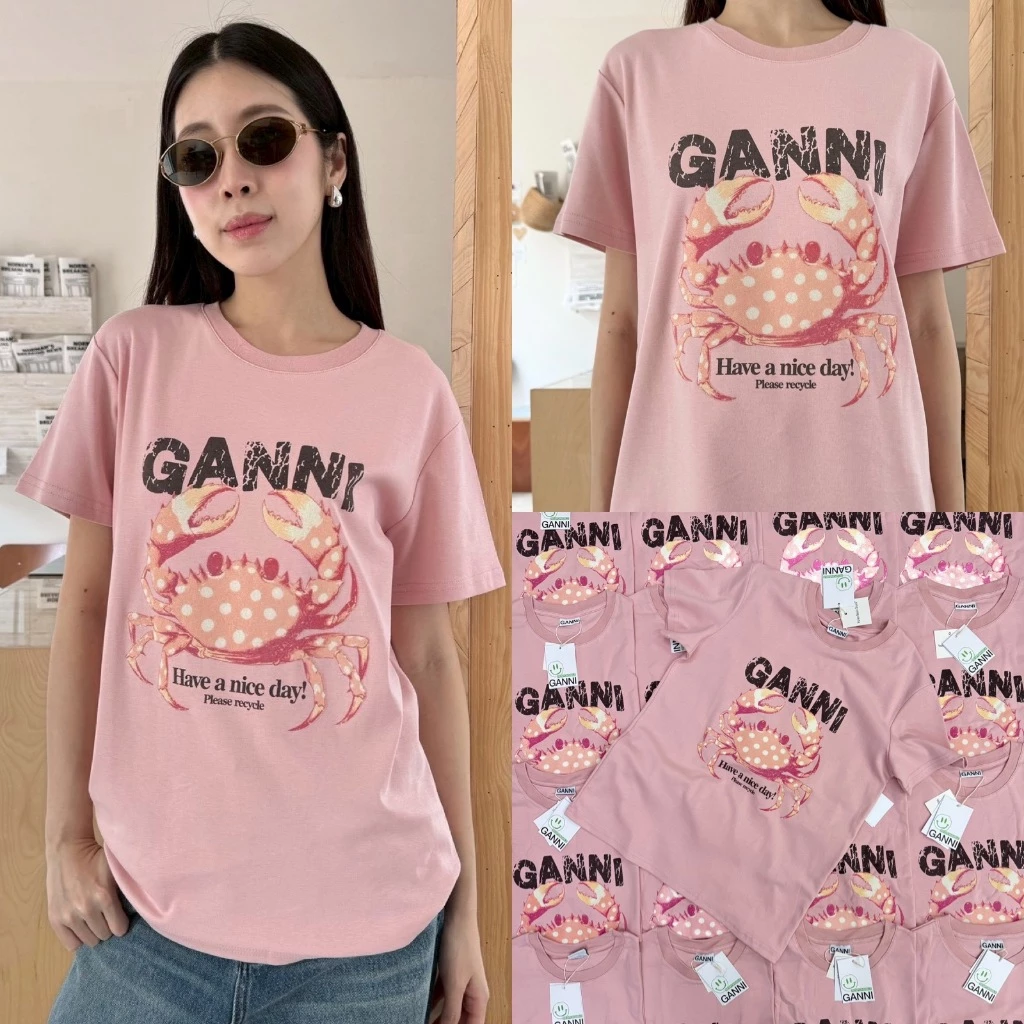 🍊 VL 5367 เสื้อยืดแขนสั้น สีชมพู ผ้าดีใส่สบาย ลายปูน่ารักมากๆ