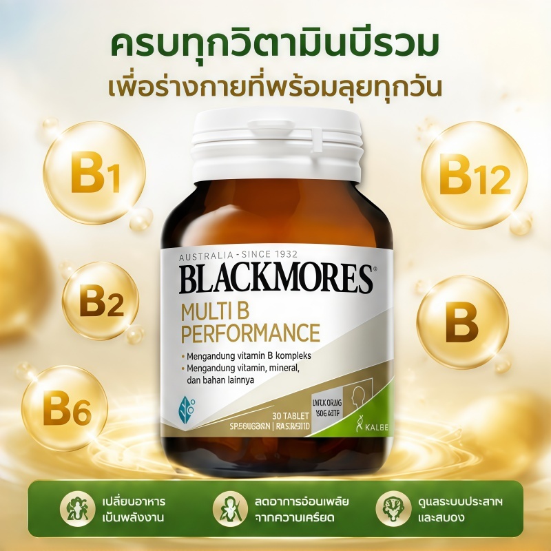 แบล็คมอร์ส มัลติบี เพอร์ฟอร์แมนซ์ 30 เม็ด ช่วยลดความเหนื่อยล้าและอ่อนเพลียBlackmores Multi B Performance 30Tablets