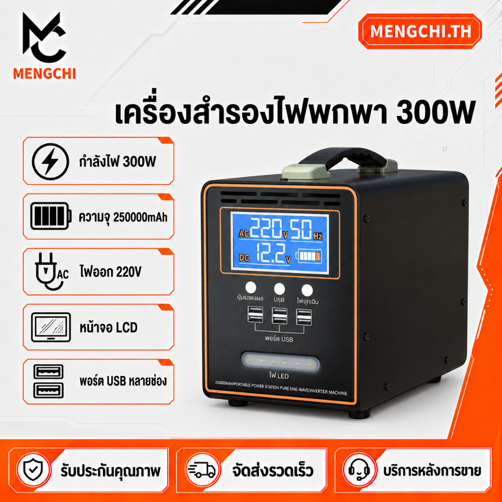 MENGCHI 300W แบตเตอรี่สำรองความจุสูง 250000MAH เครื่องปั่นไฟ220v power station แคมป์ปิ้ง แบตสำรองสำห