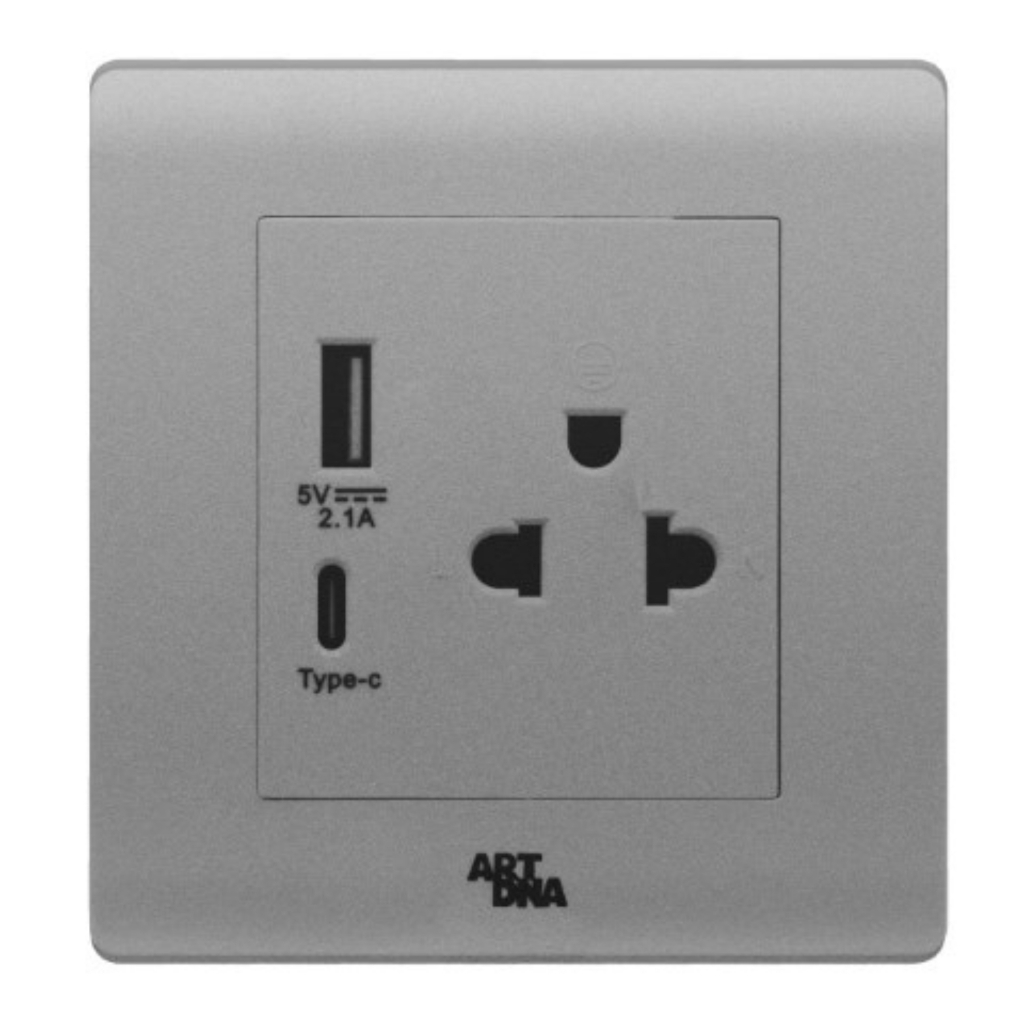 (Clearance Sale) เต้ารับ 3ขา + เต้ารับ USB ART DNA A61-C28E32-S เงิน