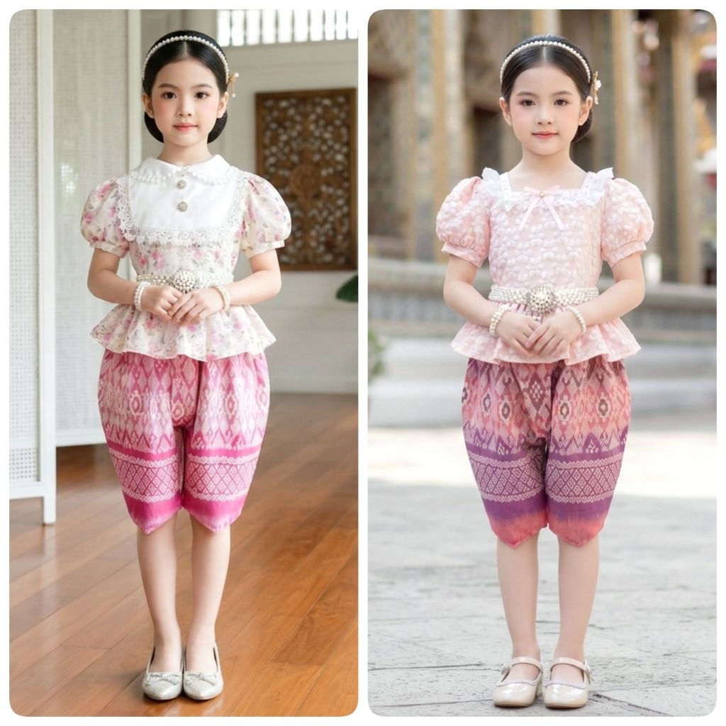 ชุดไทยเด็ก รุ่นเสื้อ+โจงกระเบนผ้าฝ้ายลายไทย **ไม่รวมเครื่องประดับ**