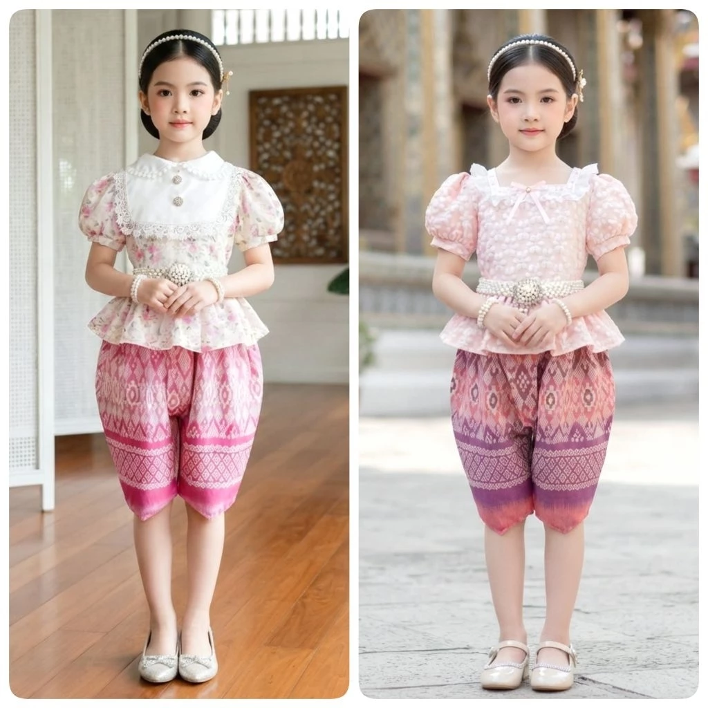 ชุดไทยเด็ก รุ่นเสื้อ+โจงกระเบนผ้าฝ้ายลายไทย **ไม่รวมเครื่องประดับ**