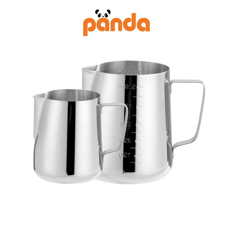 Panda เหยือกตีฟองนม สีเงิน 350ml/550ml พิชเชอร์ แก้วตวง ถ้วยตวงสแตนเลส หม้อกาแฟ Stainless Milk Pitcher NO:LB550