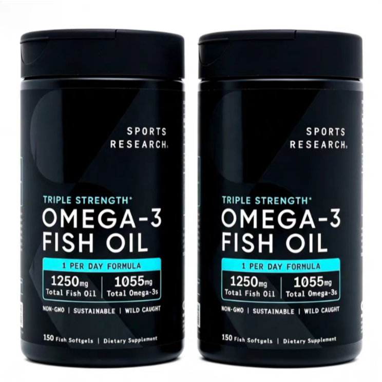 Sports Research Triple Strength Omega-3 Fish Oil, (ขวดดำ)