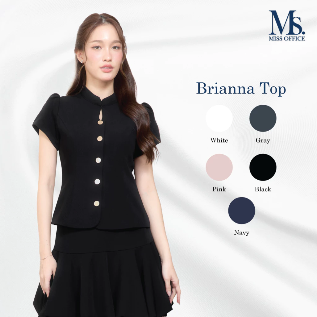 Miss Office เสื้อคอจีนคอหยดแขนตุ๊กตา (Brianna Top) (MT-494)