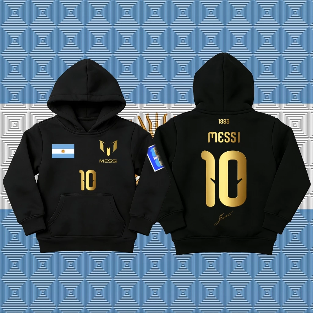 Hot Lionel Messi Argentina Number 10 football jersey/long sleeves/sports เสื้อโค้ท/child and adult เสื้อฮู้ด Unisex
