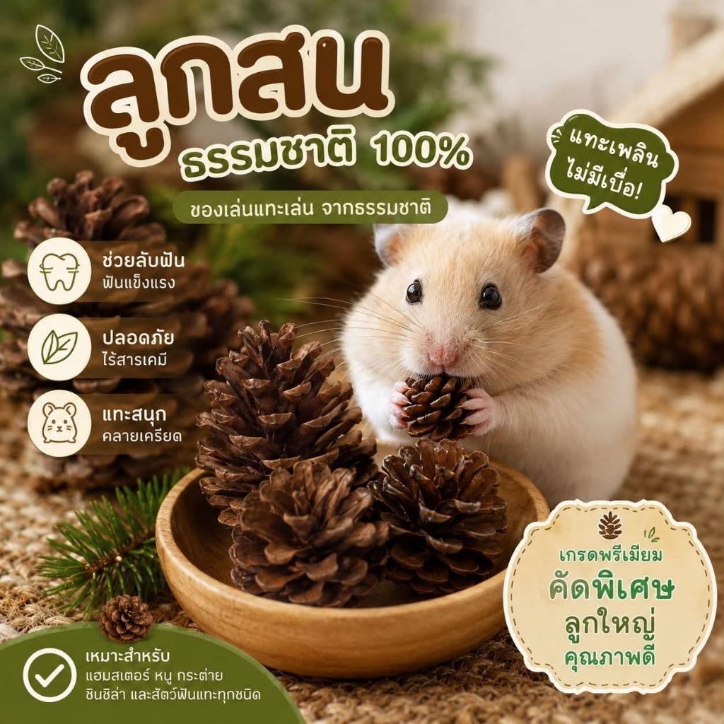 Hamu (ขั้นต่ำ 30 บาท) ลูกสนลับฟัน ไม้ลับฟันสัตว์เลี้ยง สำหรับสัตว์ฟันแทะ Pinecones คัดลูกสวย แต่งกรง แทะแก้เบื่อ