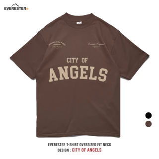EVERESTER เสื้อยืด Oversized คอฟิต Heavy Cotton เสื้อผู้ชาย City Og Angels ดำ เสื้อผ้าผู้ชาย EXP