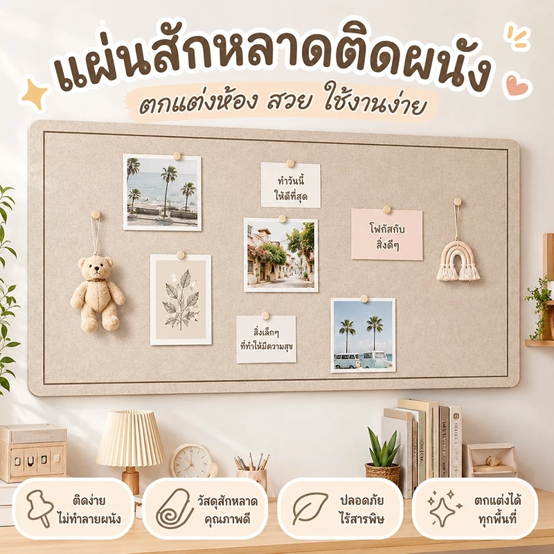 9มิลลิเมตรรอบมุม กระดานสักหลาด กระดานข้อความ ไร้การเจาะรู DIY คุณสามารถแขวนรูปเครื่องประดับ