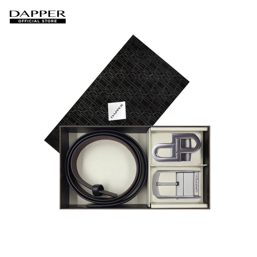 DAPPER กิ๊ฟเซ็ท เข็มขัดหนังแท้ DP Iconic Reversible Belt Gift Set (ฺฺBBX/BK/1029BB)