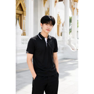 เสื้อโปโล(ดำขลิบขาว) ปักโลโก้พิมพ์ลายHDโลโก้พิมพ์ลายHD ตรากระทรวงสาธารณสุข(สธ.) ผ้าจูติไมโคร หนานุ่ม ใส่สบาย ใส่ทำงานได้