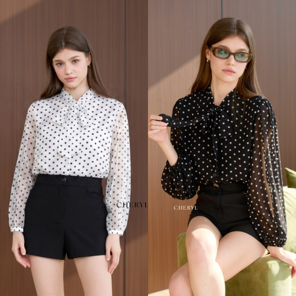 Cheryl brand - Perry Ribbon Blouse / เสื้อเบลาส์แขนยาว พิมพ์ลาย
