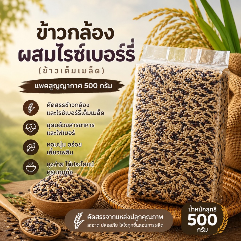 ข้าวกล้องผสมไรซ์เบอร์รี่ คุณภาพคัดสรร แพค 1 กิโลกรัม ตราทรัพย์ธนา
