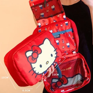 กระเป๋าเดินทางแบบแขวน Hello Kitty กระเป๋าใส่เครื่องสำอาง พับได้ กันน้ำ จุของเยอะ กระเป๋าจัดระเบียบ อุปกรณ์อาบน้ำ พกพา สำ