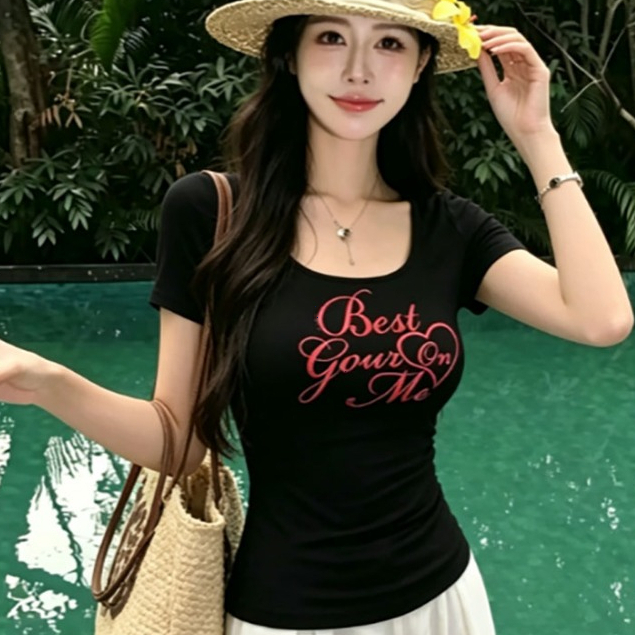 【COD】 เสื้อยืด แขนสั้น ทรงรัดรูป สีพื้น ผ้านิ่มใส่สบายไม่ระคายเคืองผิว สำหรับสตรี เสื้อลำลอง แฟชั่นฤดูใบไม้ผลิ
