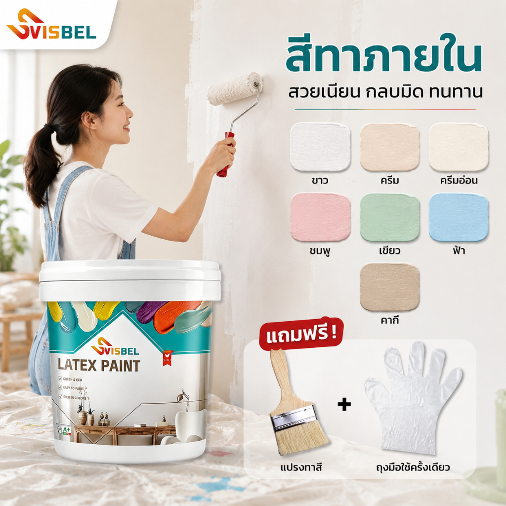 0 ไม่มีอัลดีไฮด์💥สีทาภายใน สีทาผนัง สีน้ำทาบ้าน ชนิดด้าน ปกปิดดีเยี่ยม กันน้ำ กันรา ใช้ได้กับผนัง และเพดานสีน้ำอะครีลิค