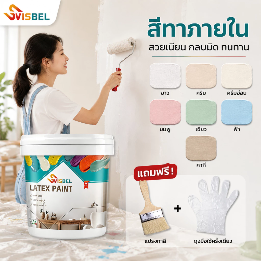0 ไม่มีอัลดีไฮด์💥สีทาภายใน สีทาผนัง สีน้ำทาบ้าน ชนิดด้าน ปกปิดดีเยี่ยม กันน้ำ กันรา ใช้ได้กับผนัง และเพดานสีน้ำอะครีลิค