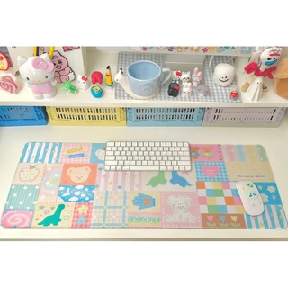 Giant mousepad/Desk mat : Lovely patches ที่รองเมาส์ขนาดใหญ่ลายตาราเย็บผ้าน่ารัก ไดโน 80x30cm | Stickwithme4ev