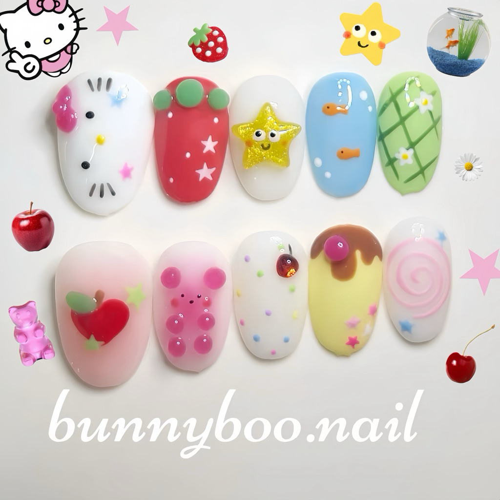💅เล็บปลอมเจล kitty Gyaru🩵🎀