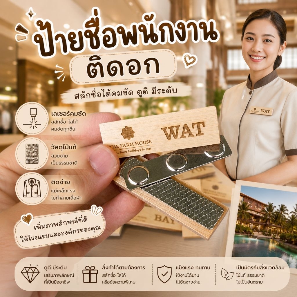 ป้ายติดหน้าอกพร้อมแม่เหล็ก ฟรี!!สลักชื่อพร้อมโลโก้