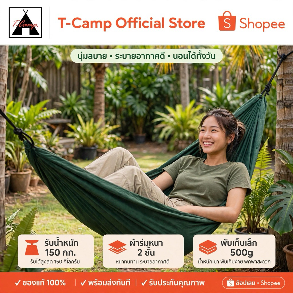 T-Camp เปลญวน(สีเขียว) Green Hammock