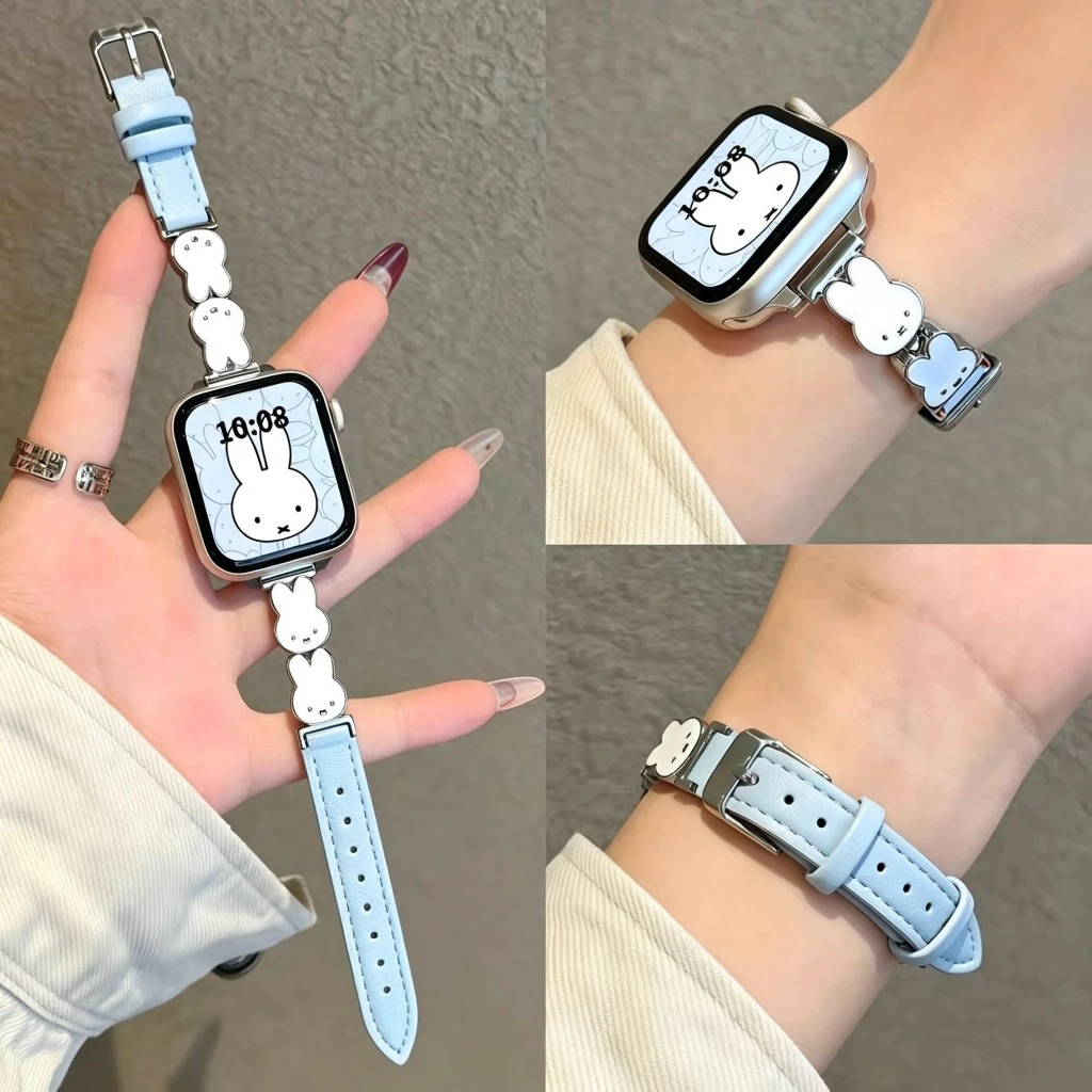 สายนาฬิกา หนังพียู บางเฉียบ ดีไซน์รูปกระต่ายน่ารัก สามารถใช้ร่วมกับ Apple Watch Smart Watch ได้ มีให้เลือกหลายสี/ขนาด