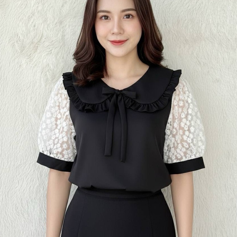 เสื้อคอบัวสีดำใส่ทำงานแขนมุ้งอก 42 ยาว 24