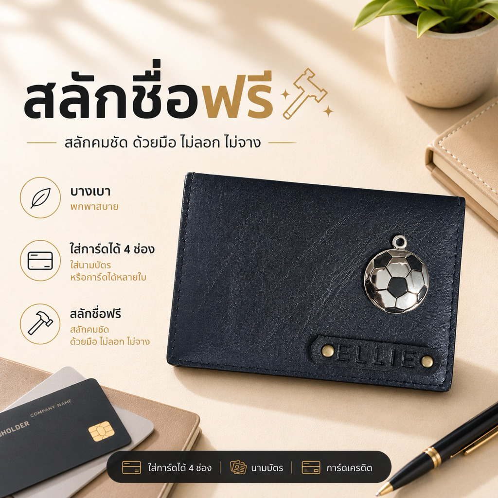 [สลักชื่อฟรี] BUSY ELLIE กระเป๋าใส่บัตร สไตล์วินเทจ Vintage Card Holder หนัง PU