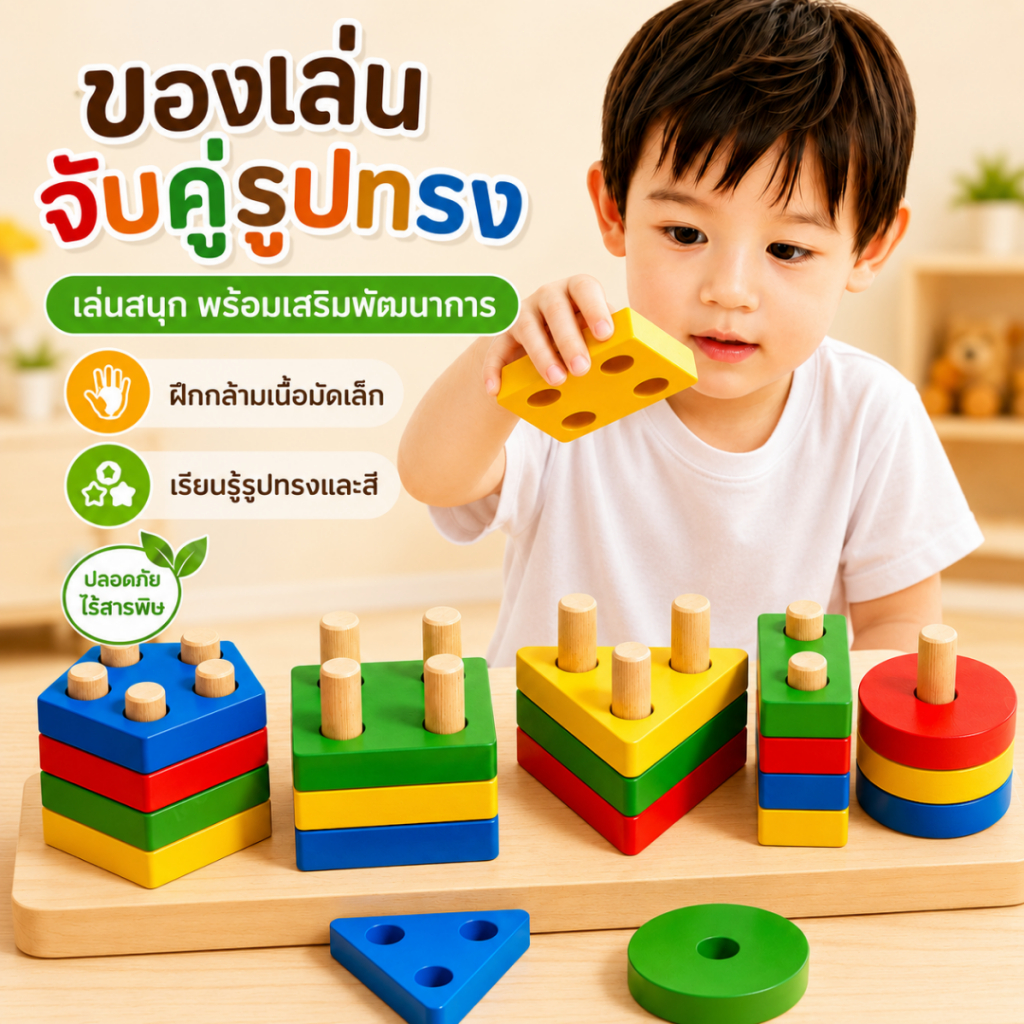ของเล่นไม้ บล็อคไม้เสริมพัฒนาการเด็ก จิ๊กซอว์ไม้ เอื้อต่อพัฒนาการทางสติปัญญาของลูกน้อย ตัวต่อไม้