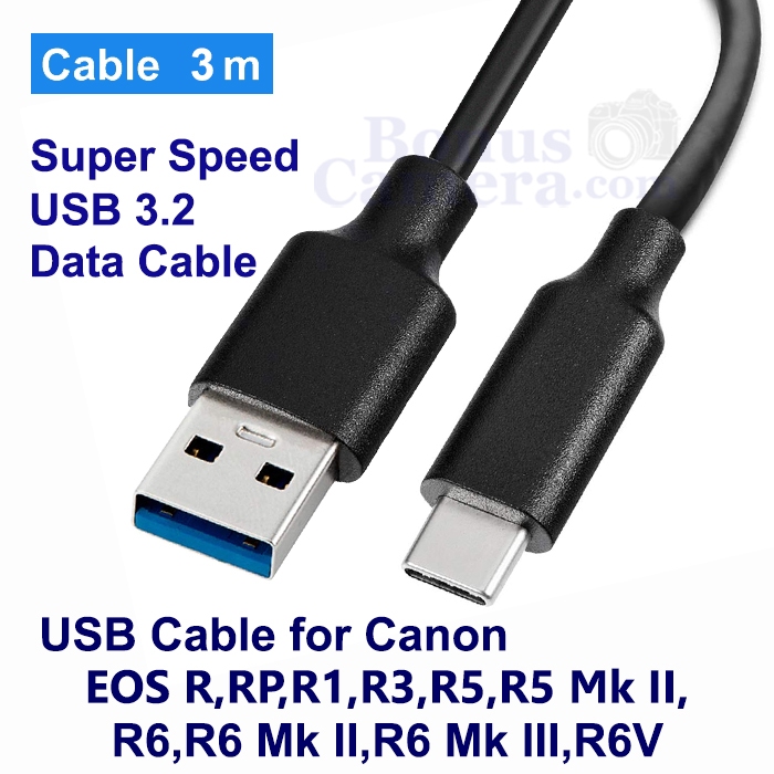 สาย USB ยาว 3m ต่อแคนนอน EOS R,RP,R1,R3,R5,R5 Mk II,R6,R6 Mk II,R6 Mk III,R6 V เข้าคอมฯ Cable for Canon