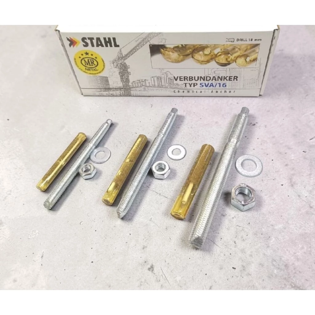 STAHL MR METAL *ราคาต่อ1ชุด* พุกเคมี พร้อมสตัด, หัวน็อต,แหวนอีแปะ 10M 12M 16M SVA-VE10 SVA-VE12 SVA-VE16 แบบปั่น