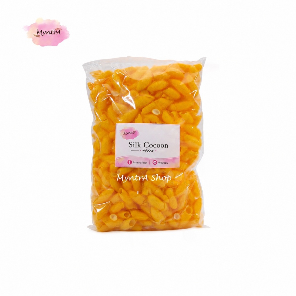 รังไหม ไม่ลอกใย - 50 กรัม สีเหลือง คละไซด์ (ใส่นิ้วไม่ได้)