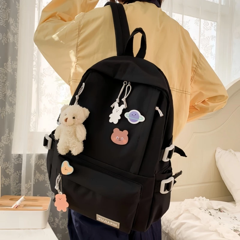 พร้อมจัดส่ง กระเป๋าเป้นักเรียนเกาหลีน่ารัก ดีไซน์เรียบง่าย สีพาสเทล