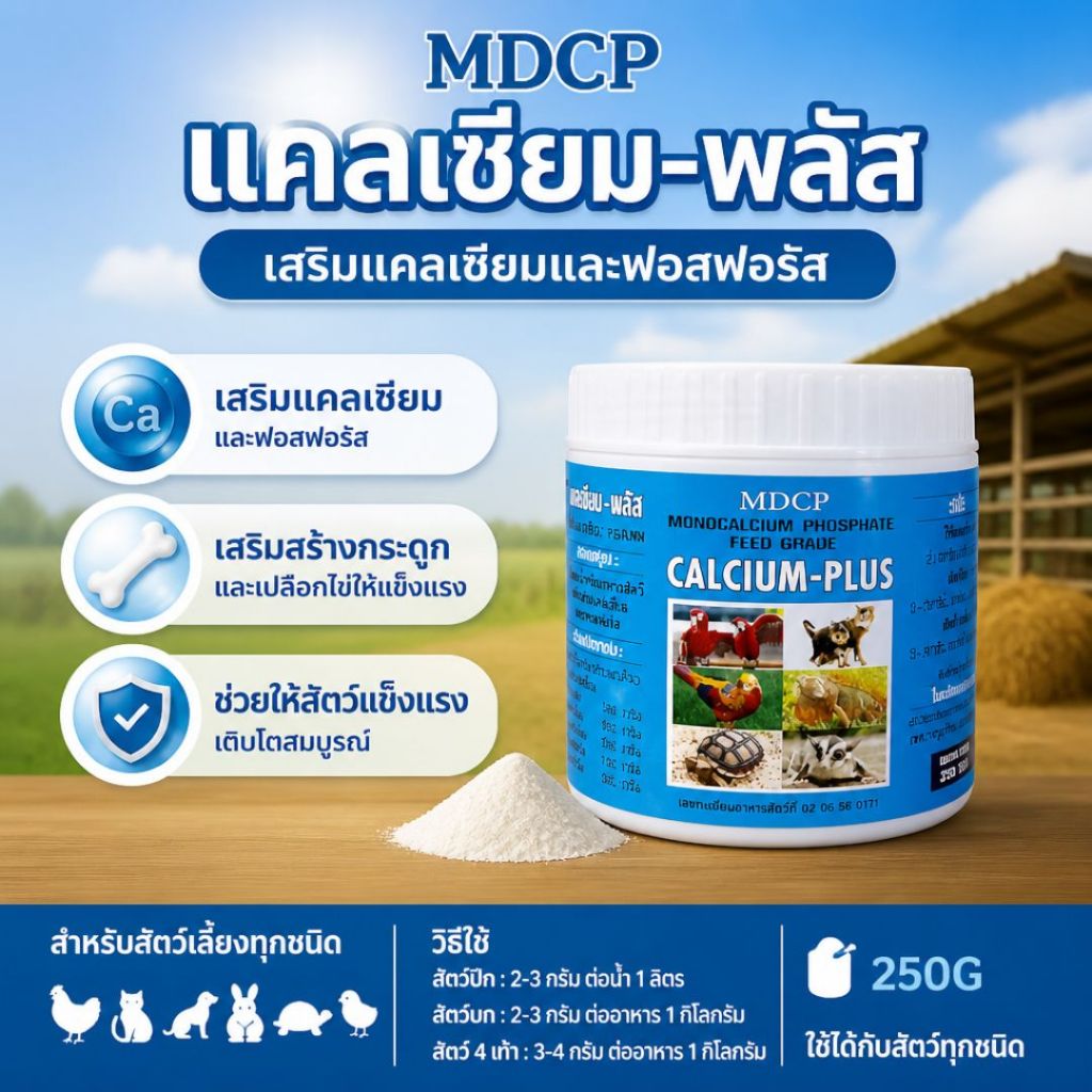Calcium-Plus เสริมแคลเซี่ยมในอาหาร สำหรับสัตว์เลี้ยงทุกชนิด (กระปุก 250G)