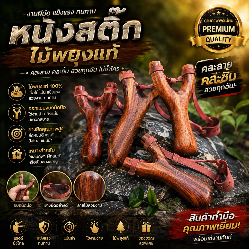 หนังสติ๊กทำจากไม้พยุงคละแบบ 1 ชิ้น