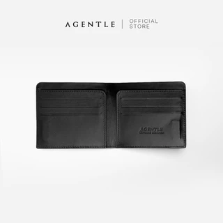 AGENTLE MAGNETO กระเป๋าสตางค์ผู้ชาย [ปิดแม่เหล็กซ่อน] หนังวัวแท้ [Topgrain] ผิวเรียบ สีดำ (4บัตร*)