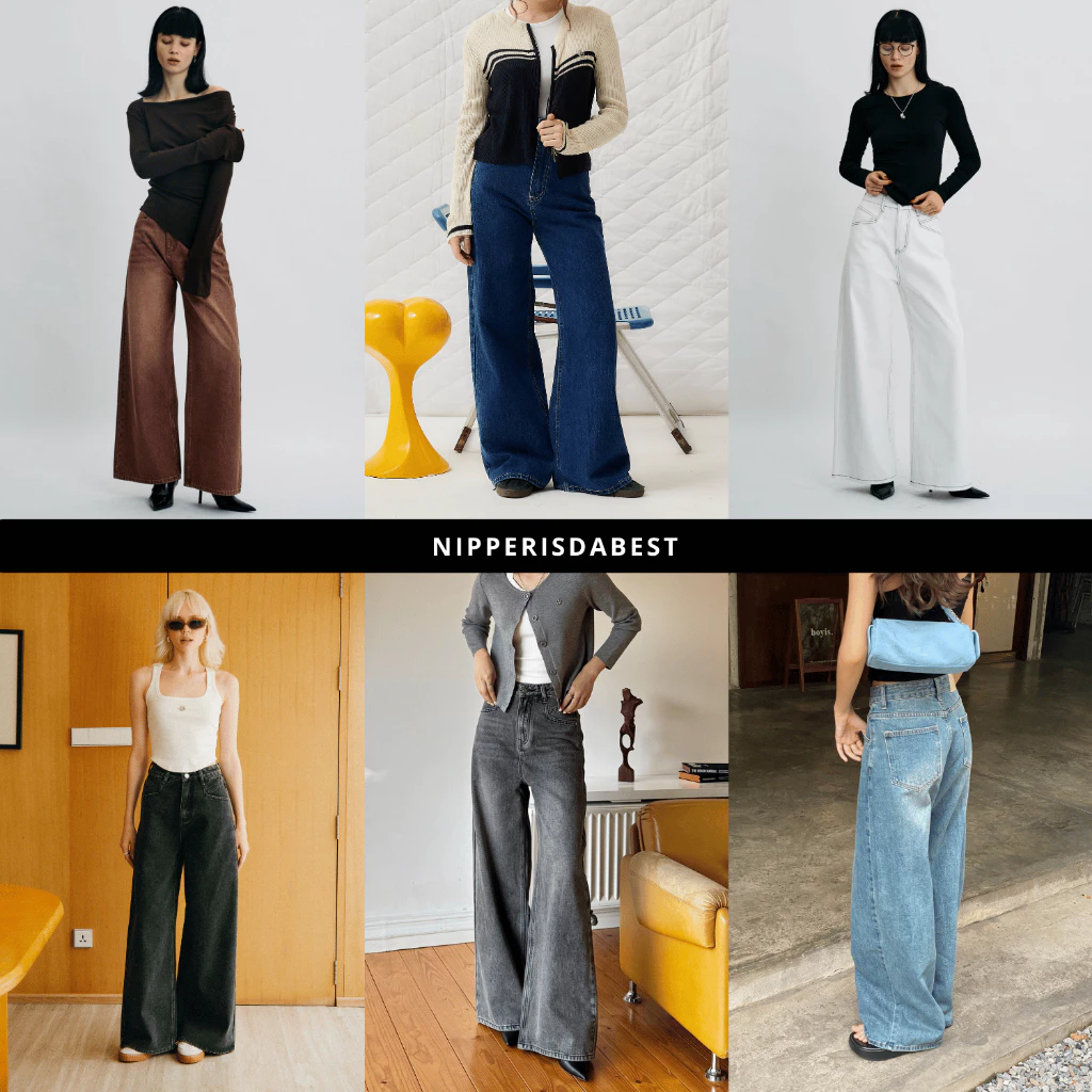 NIPPERISDABEST กางเกงยีนส์รุ่น Brooklyn Wide-leg Denim เอวสูง ทรงกระบอกกว้าง #NPJ700