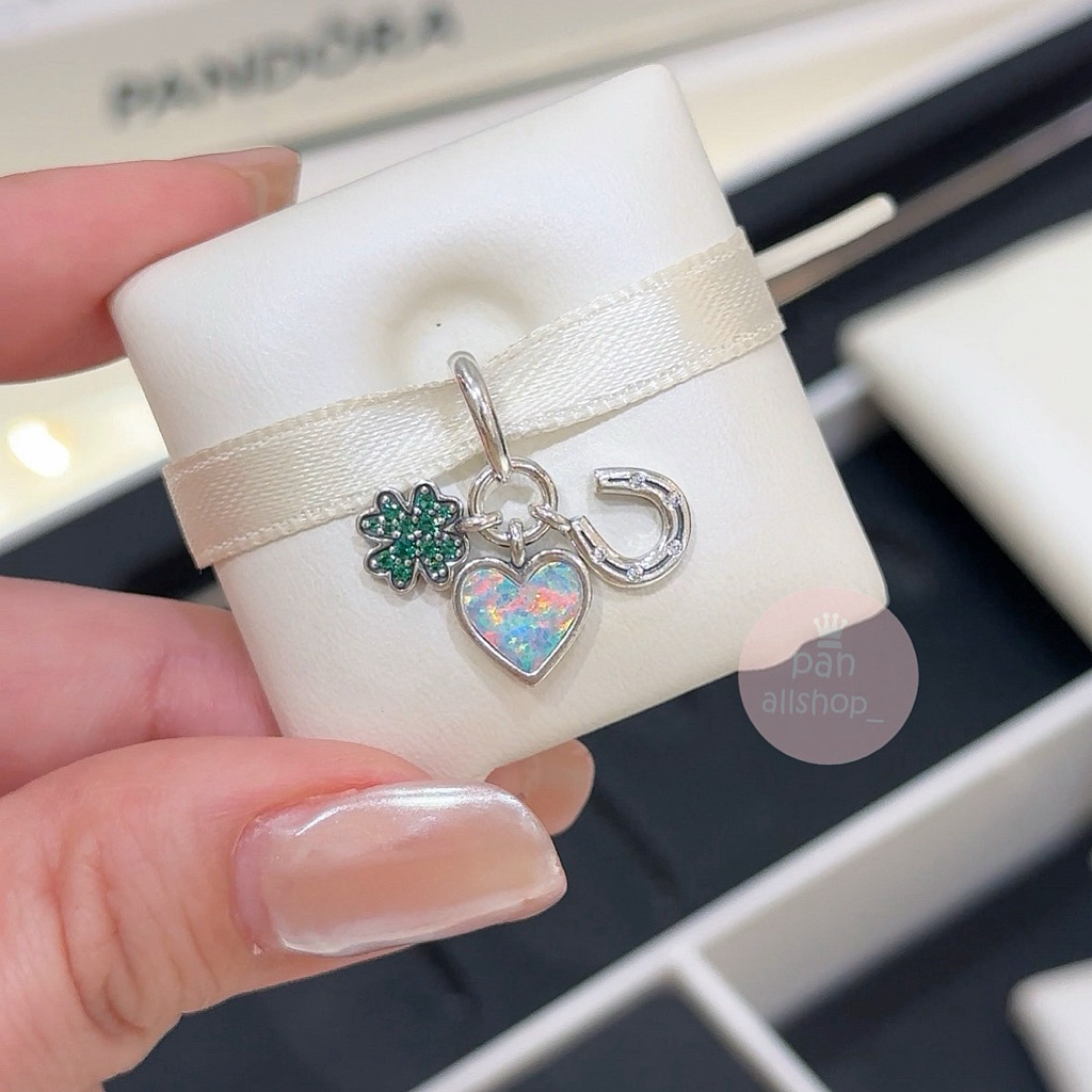 (ของแท้100%)Pandora silver hanging charm opal ติ้งโอปอล์ ความหมายดี