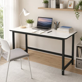 Homemark โต๊ะ 80/100/120 ซม. โต๊ะทำงานมินิมอล โต๊ะคอมพิวเตอร์ สีขาว ขาเหล็กแข็งแรง รับน้ำหนัก 100KG Top โต๊ะอาหาร