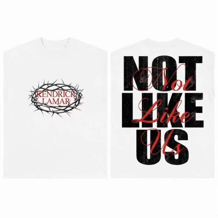 Oversized White T-shirt 2 Side Print Kendrick Lamar Thorn Crown NOT LIKE US Hip Hop Rap Cotton Unisex Streetwear Tee