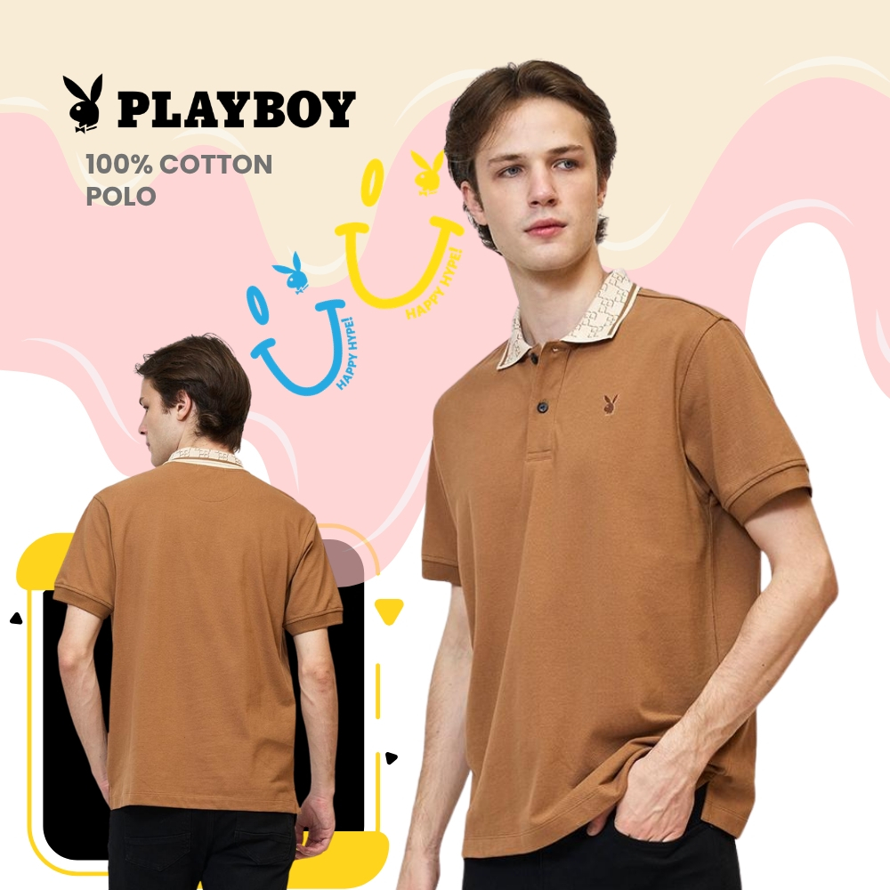 PLAYBOY 06PBเสื้อโปโลพ  เสื้อผ้าผู้ชาย/เสื้อ/เสื้อโปโลสีน้ำตาล รุ่น P1MT269TP041BR