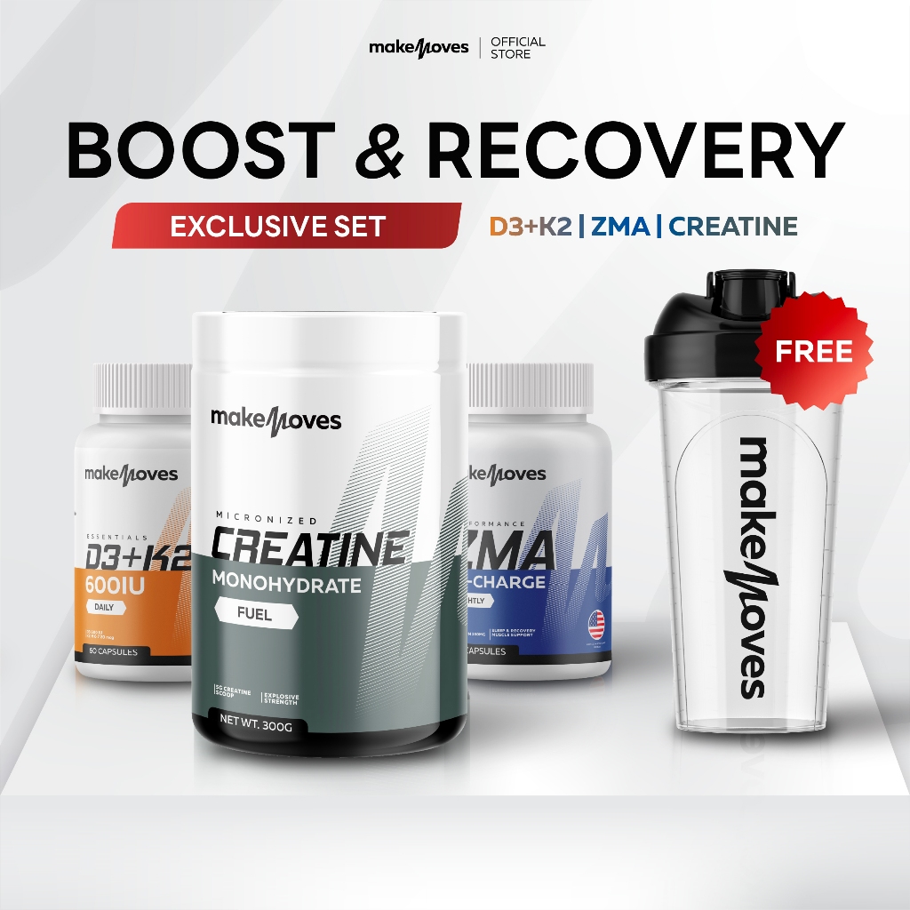 (Exclusive Set) MakeMoves Creatine + D3K2 + ZMA แถม Shaker เซตเสริมกล้าม ฟื้นฟูร่างกาย