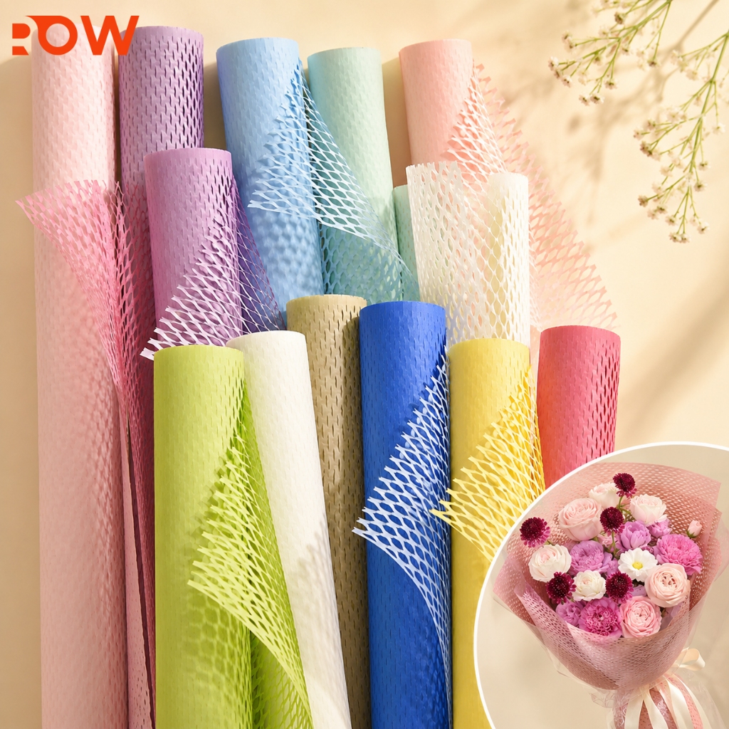 กระดาษห่อดอกไม้ลายตาข่าย สีพาสเทล สไตล์เกาหลี 42x50 ซม. 10 แผ่น/ถุง สำหรับจัดช่อดอกไม้ ห่อของขวัญ DIY